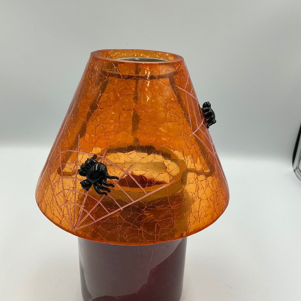 Halloween Candle Holder Spider Web Orange Glass Decorative‎ Accent